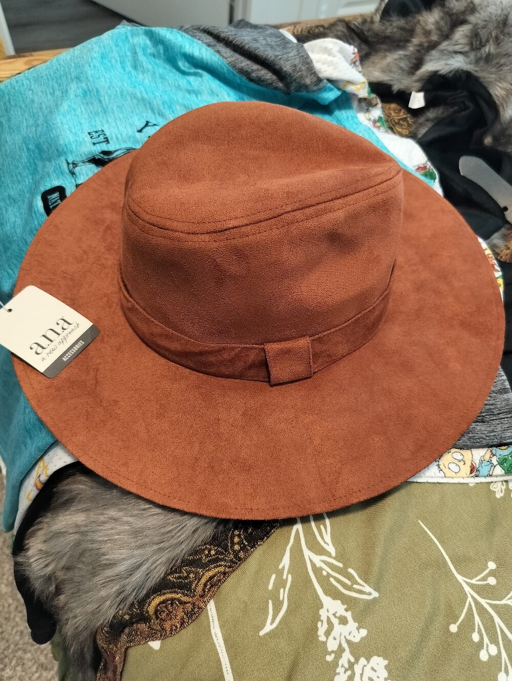 a.n.a NWT Faux Suede Wide Brim Fedora Hat Rusty Brown One Size Boho Rancher